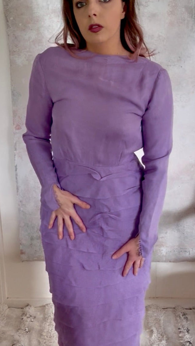 Dress 1960s Purple Couture Ruffle Gown