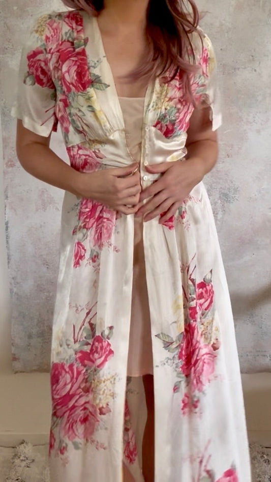 Dress 1930s Rose Silk House Coat