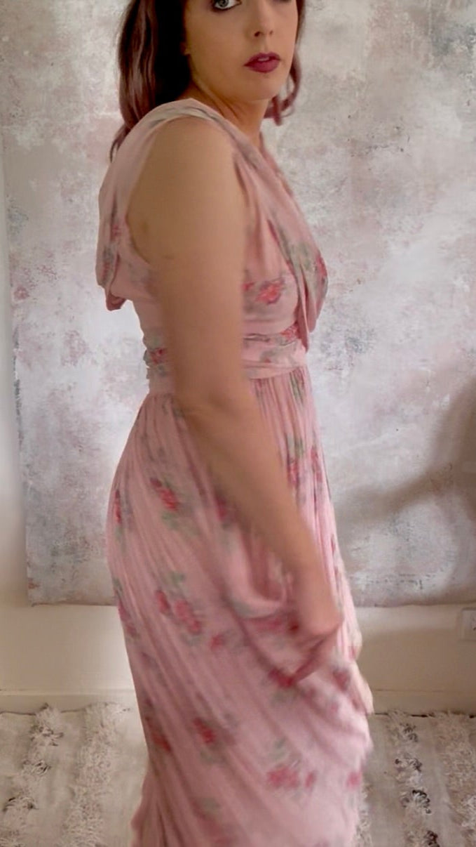 Dress 1920s Floral Drape Gown