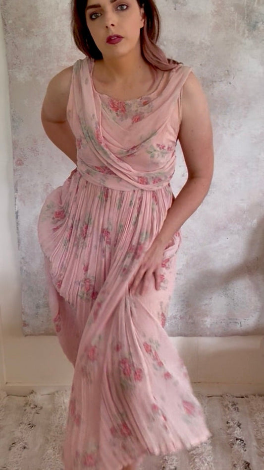 Dress 1920s Floral Drape Gown