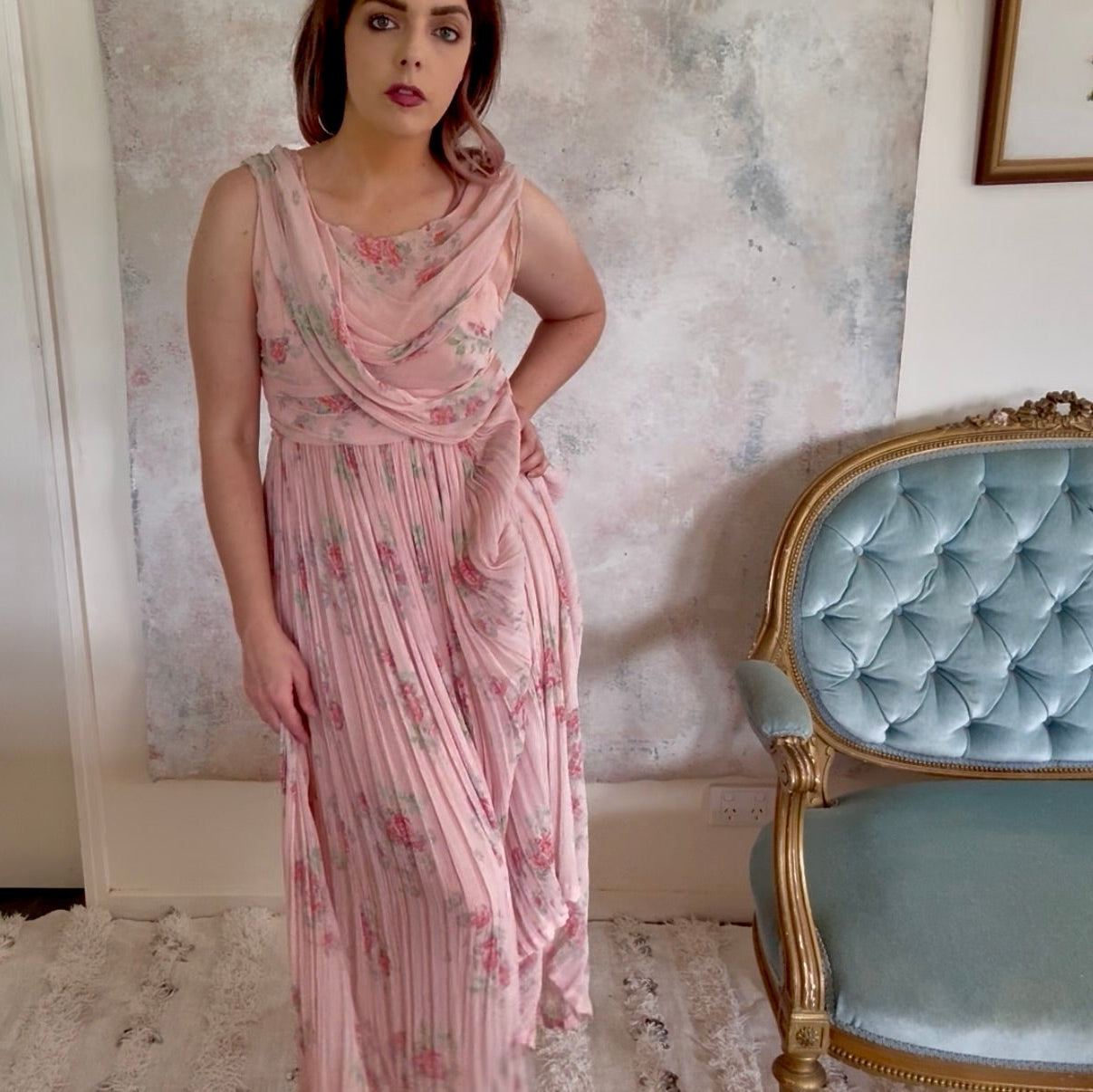 Dress 1920s Floral Drape Gown