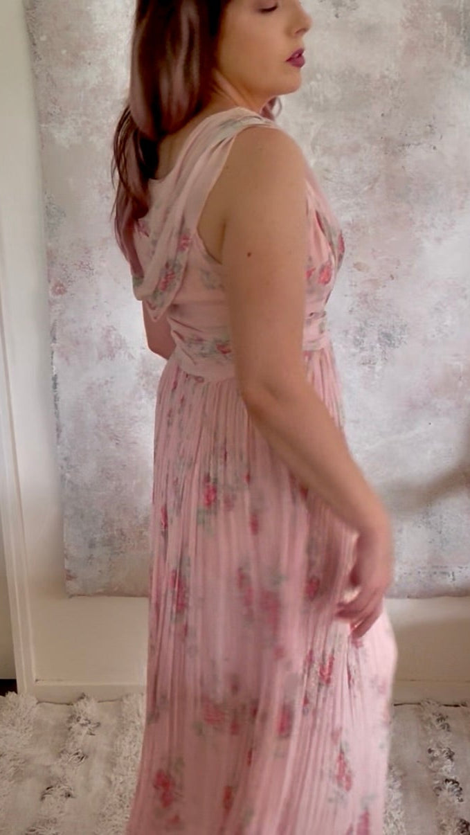 Dress 1920s Floral Drape Gown