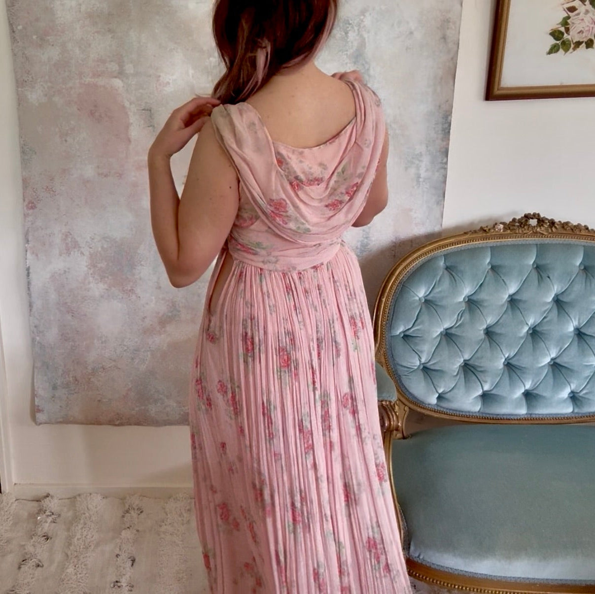 Dress 1920s Floral Drape Gown