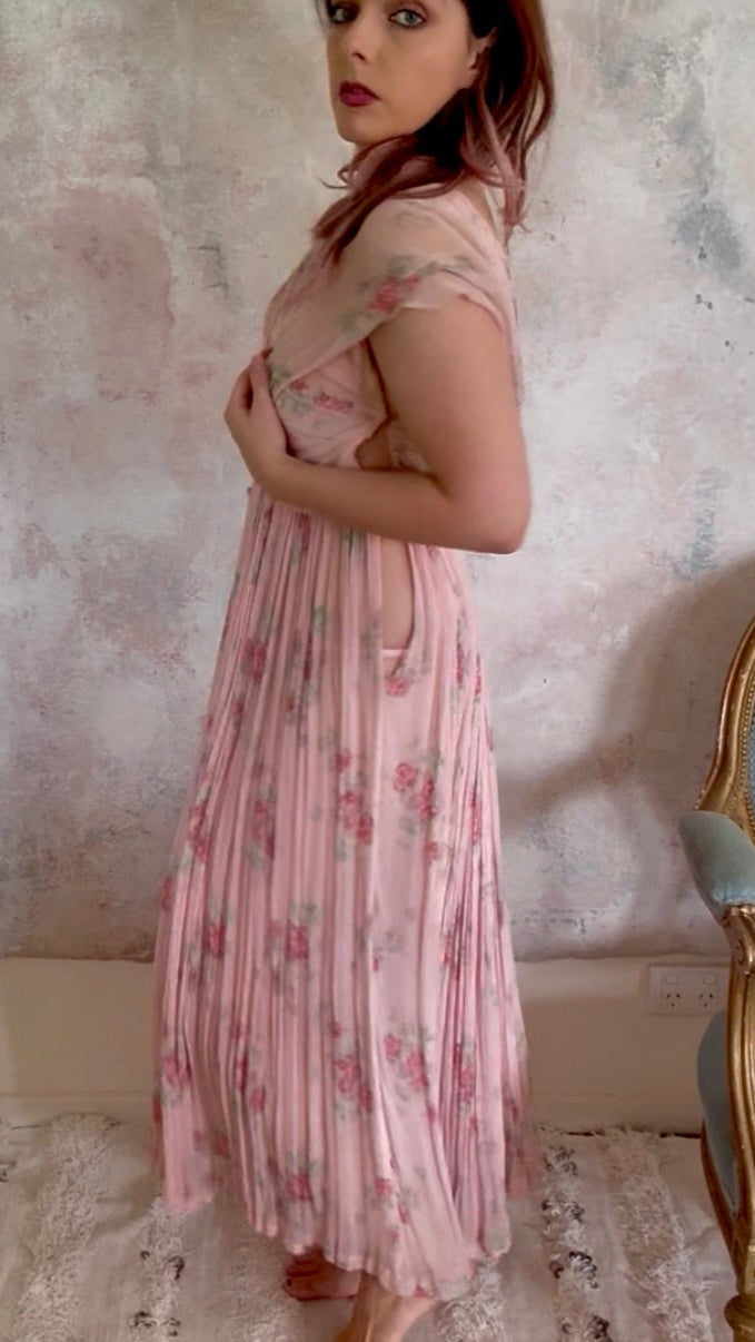 Dress 1920s Floral Drape Gown