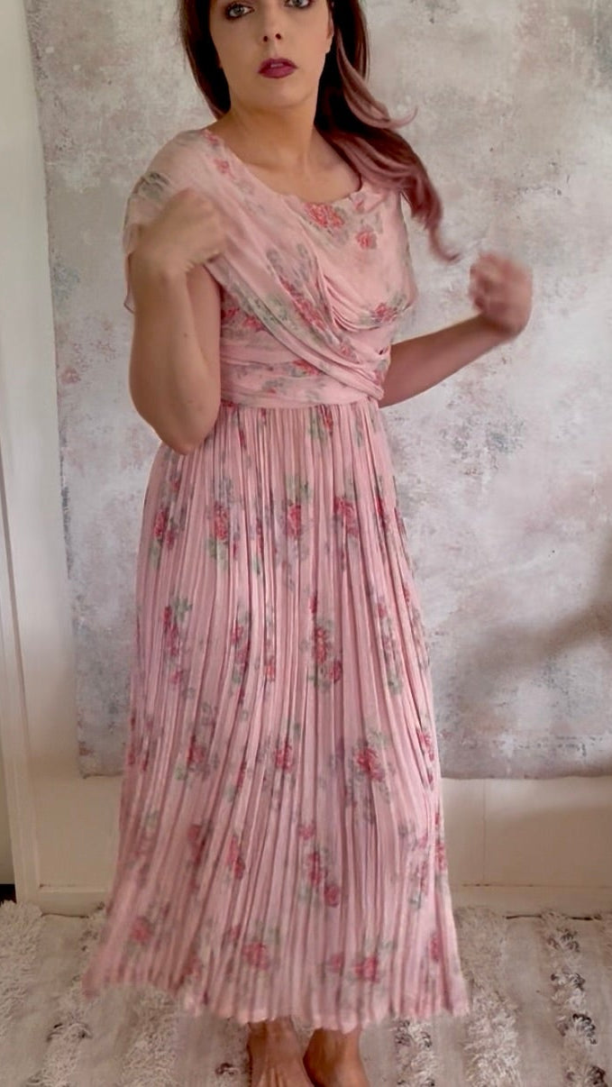 Dress 1920s Floral Drape Gown