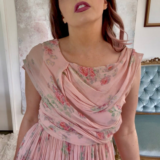 Dress 1920s Floral Drape Gown