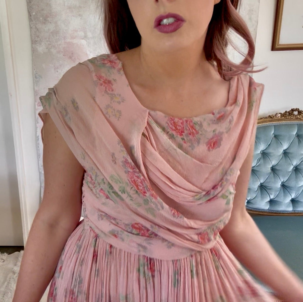 Dress 1920s Floral Drape Gown