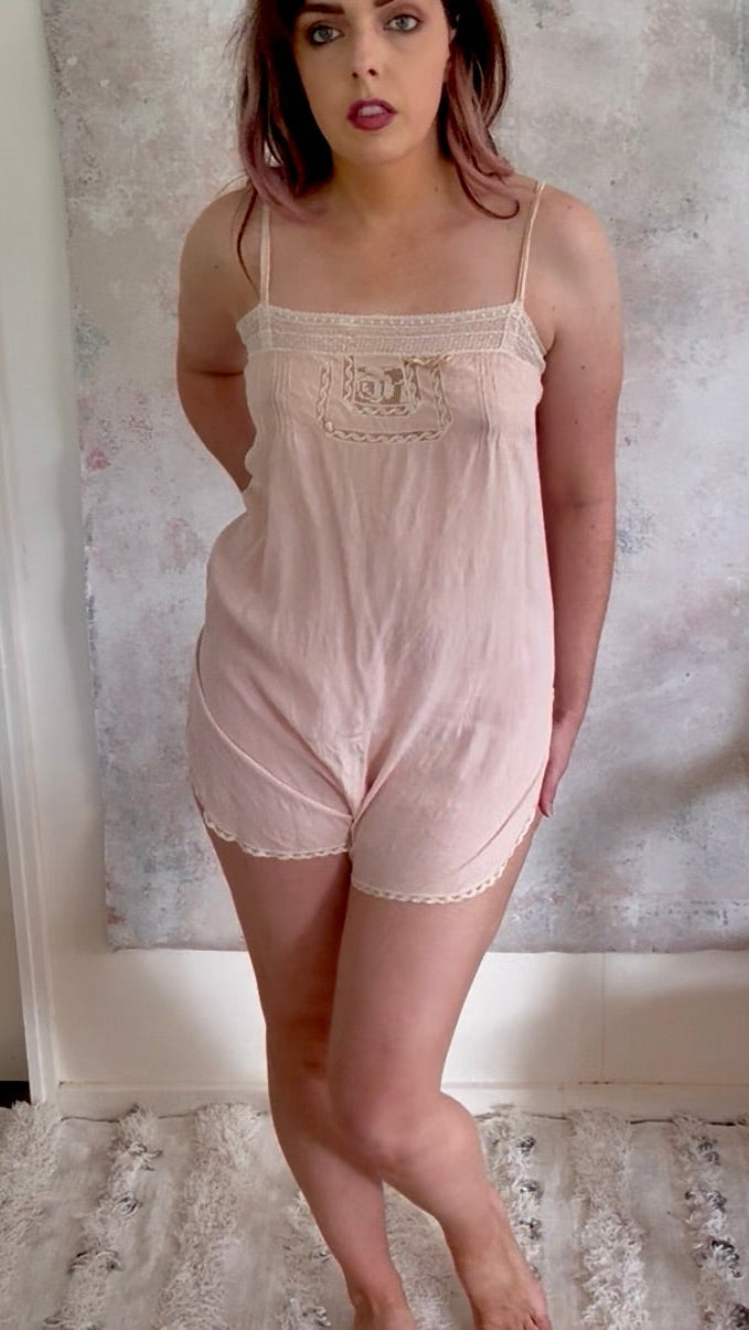 Playsuit 1920s Pink Silk Step In Chemise