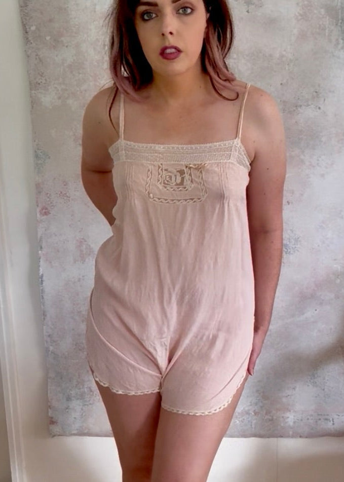 Playsuit 1920s Pink Silk Step In Chemise
