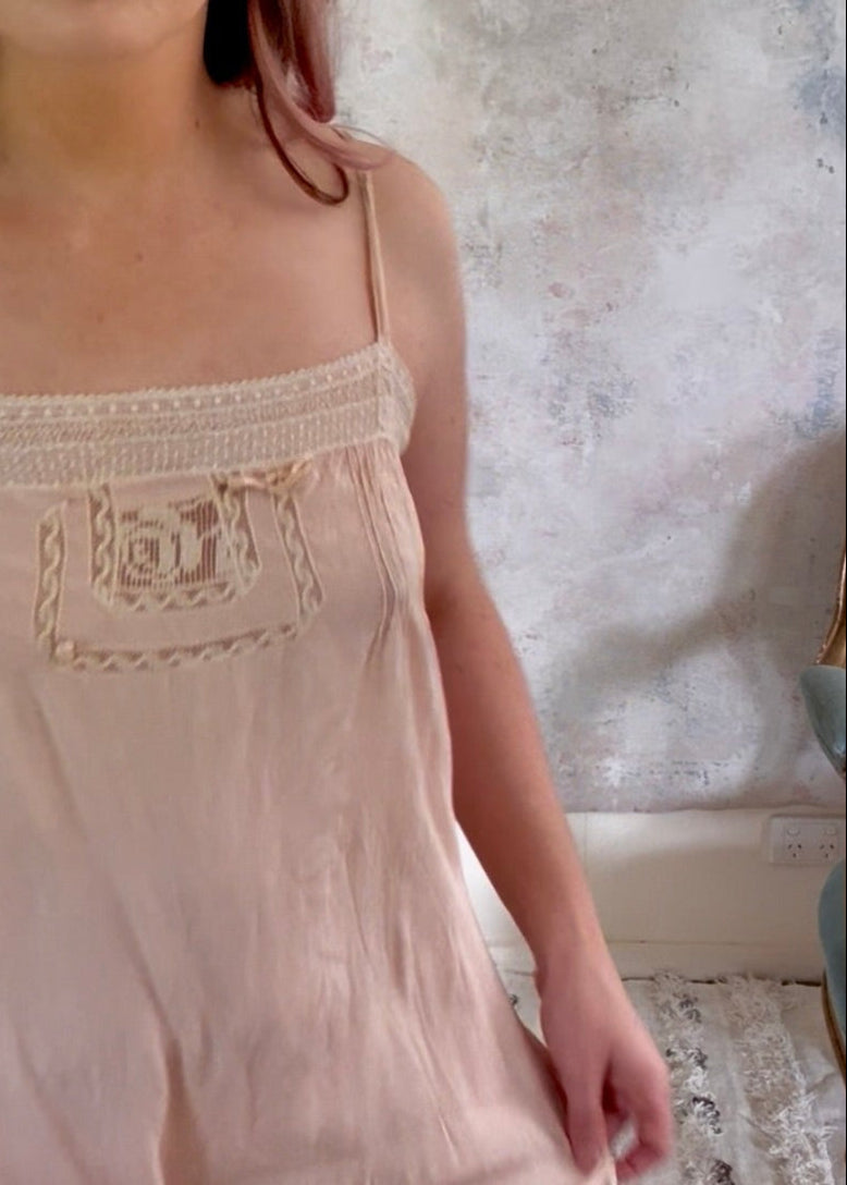 Playsuit 1920s Pink Silk Step In Chemise