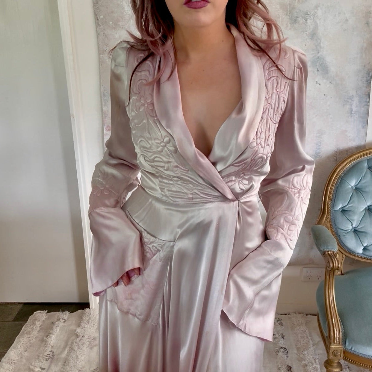 Dress 1940s Silk Trapunto Silk Gown