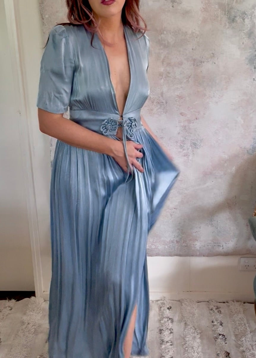 Dress 1930s Blue Satin House Coat
