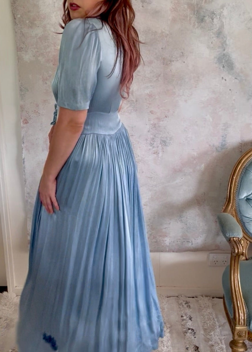 Dress 1930s Blue Satin House Coat