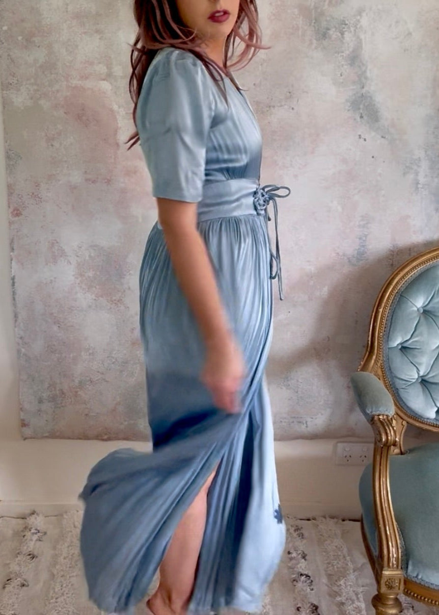 Dress 1930s Blue Satin House Coat