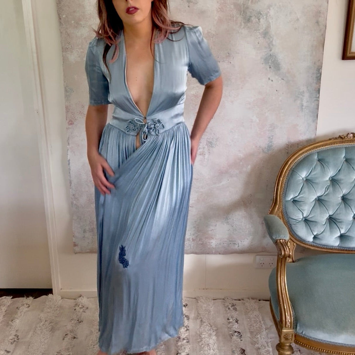 Dress 1930s Blue Satin House Coat