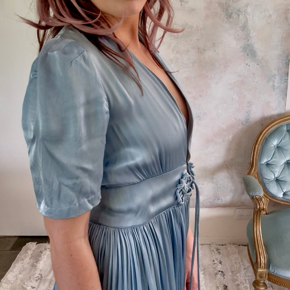 Dress 1930s Blue Satin House Coat