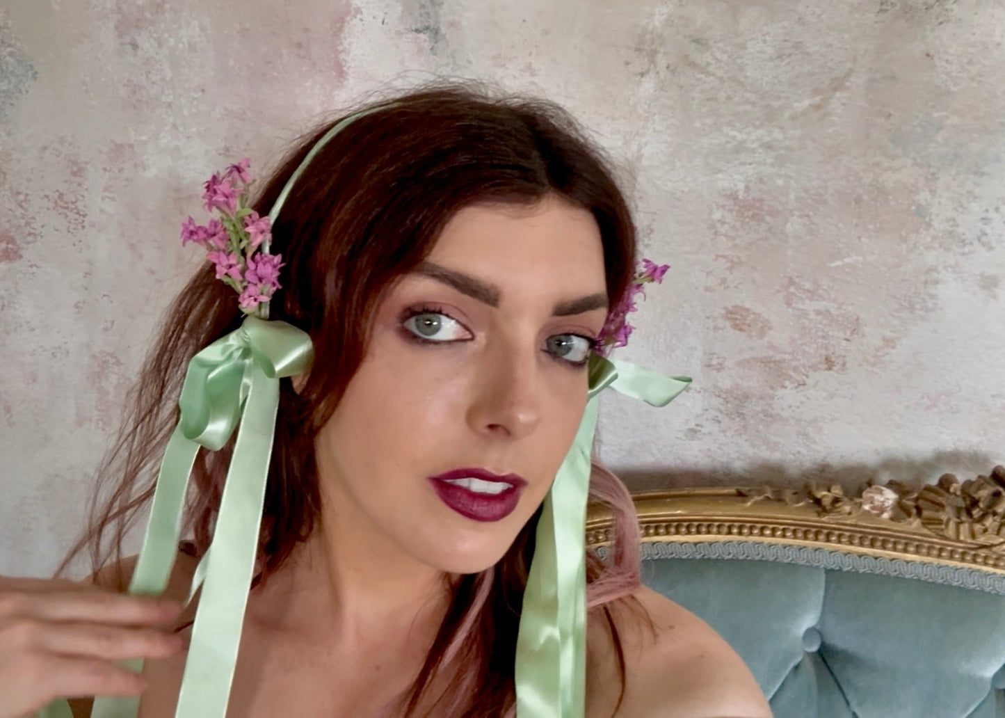 x SOLD x Headpiece Antique Upcycled Green Silk Crown