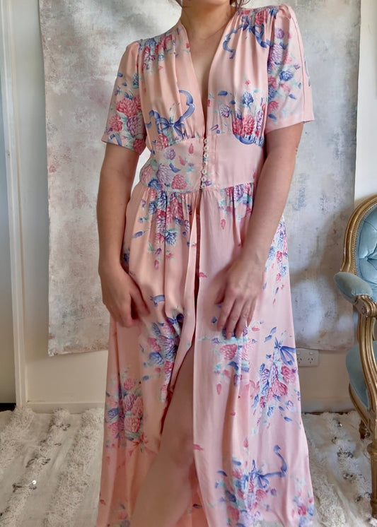 Dress 1940s Floral Print House Gown