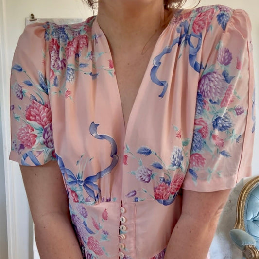 Dress 1940s Floral Print House Gown