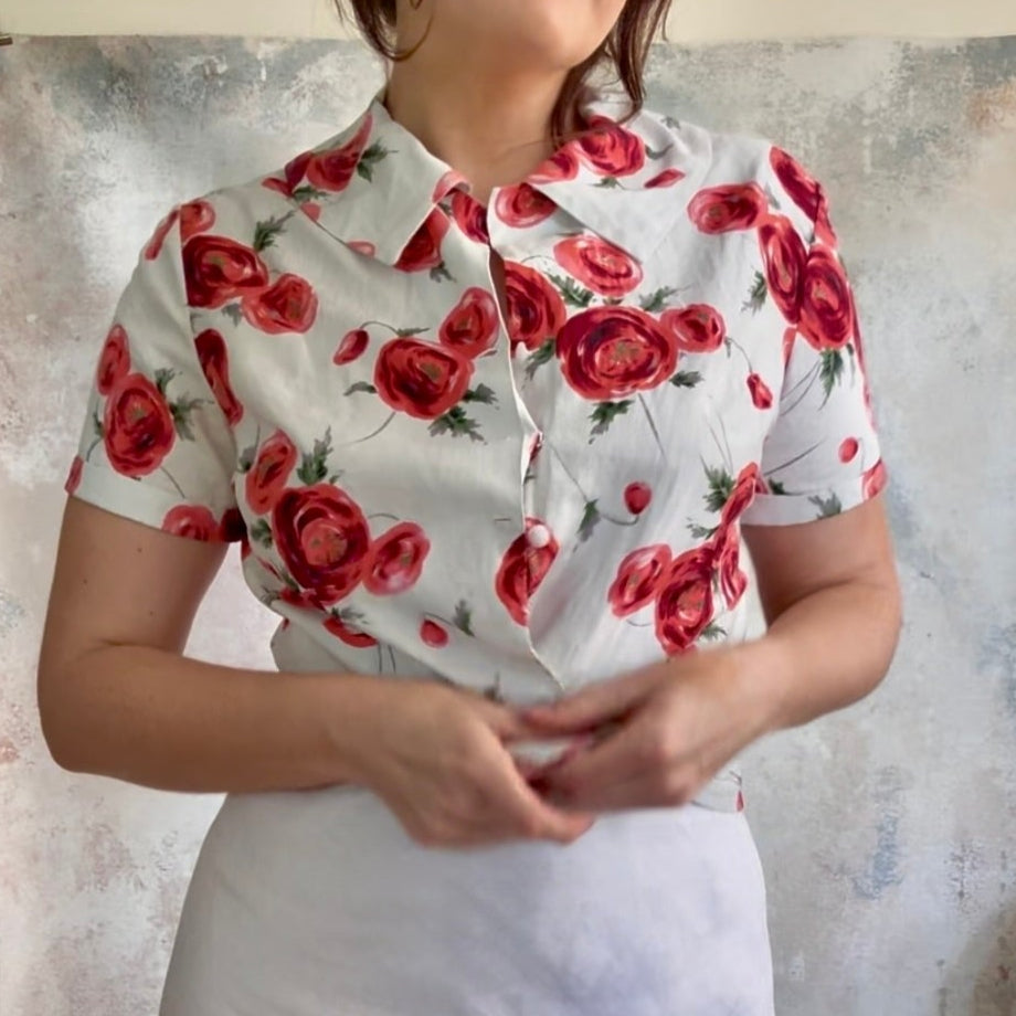 Top 1950s Rose Print Blouse