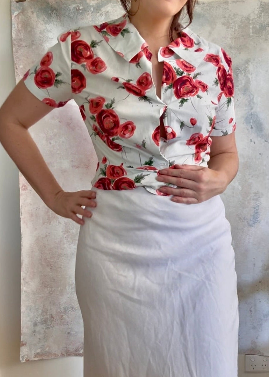 Top 1950s Rose Print Blouse