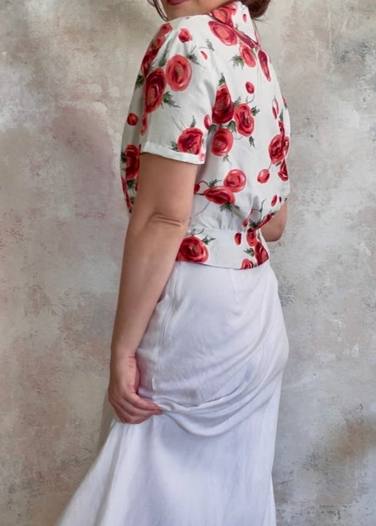 Top 1950s Rose Print Blouse