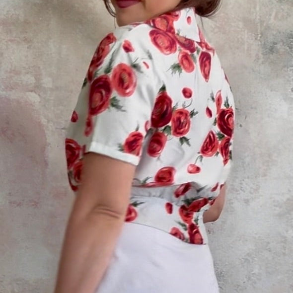 Top 1950s Rose Print Blouse