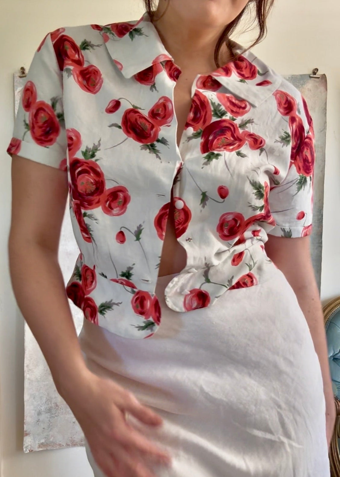 Top 1950s Rose Print Blouse
