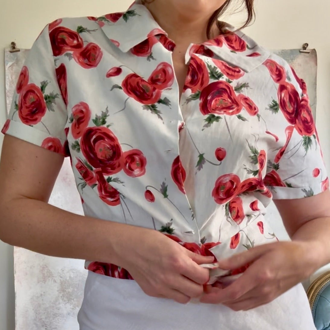 Top 1950s Rose Print Blouse