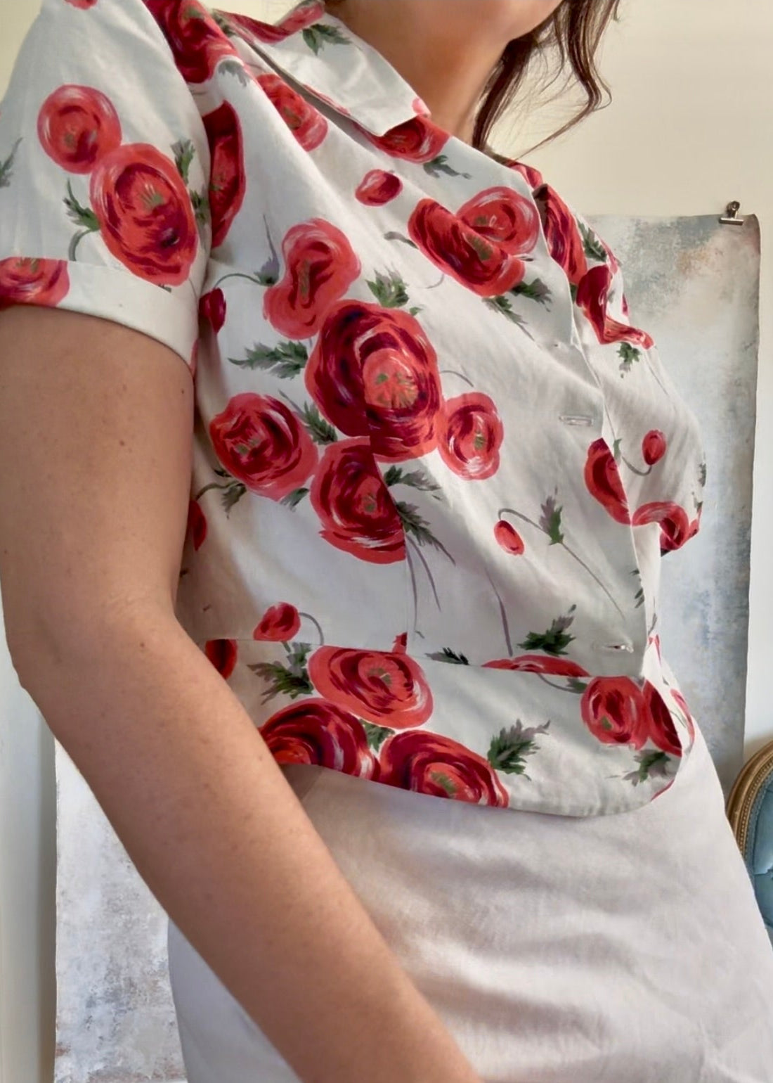 Top 1950s Rose Print Blouse