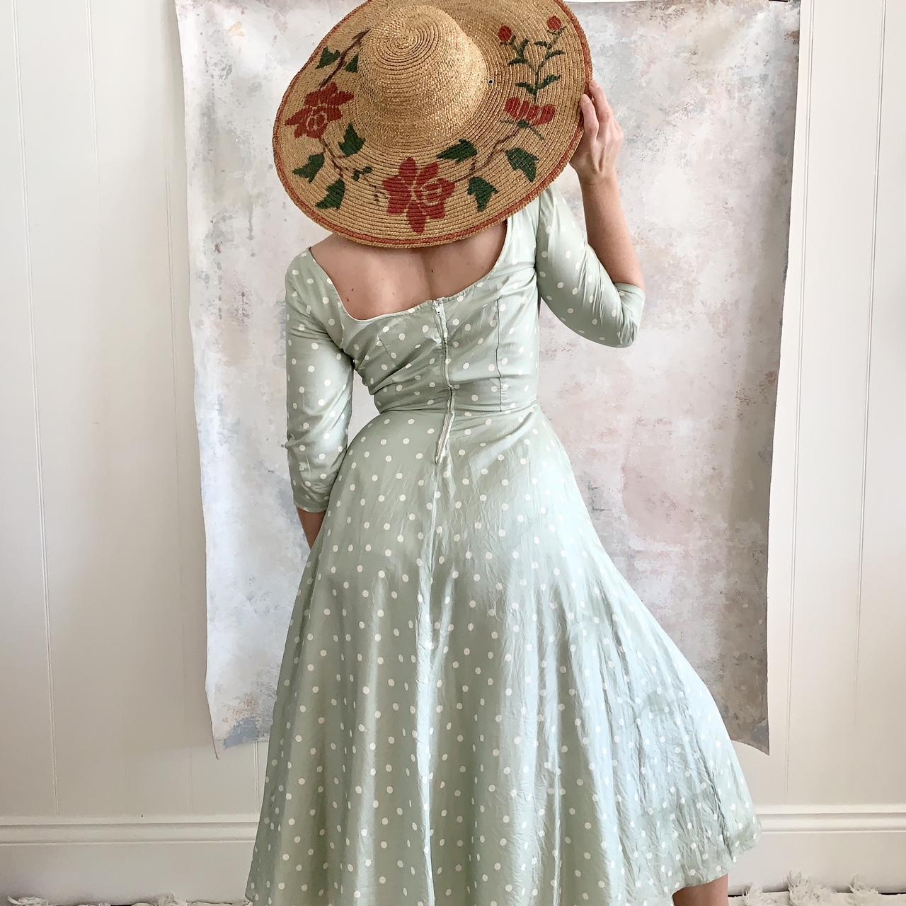 x SOLD x Dress 1980s Sage Polka Dot