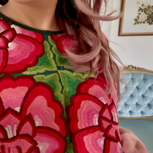Top Mexican Folk Embroidered Huipil