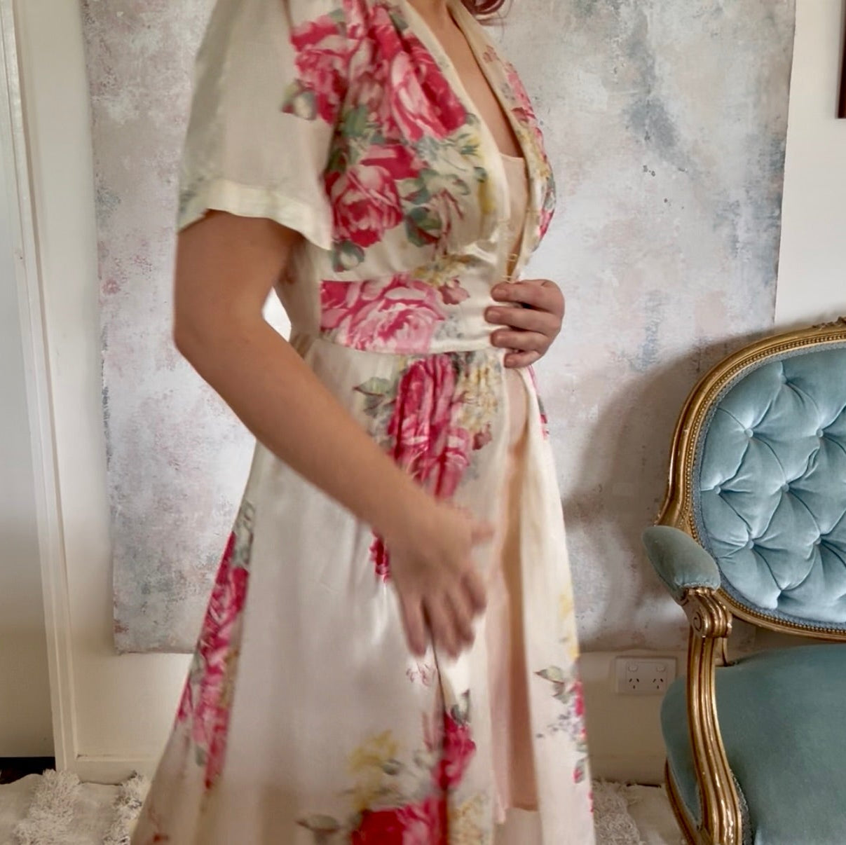 Dress 1930s Rose Silk House Coat