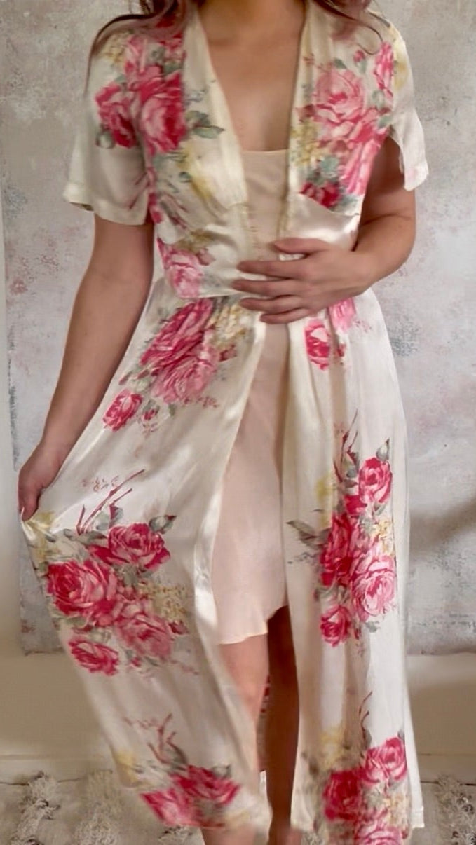 Dress 1930s Rose Silk House Coat