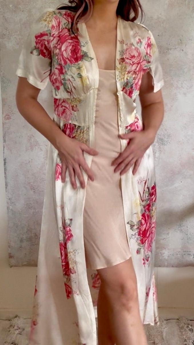 Dress 1930s Rose Silk House Coat