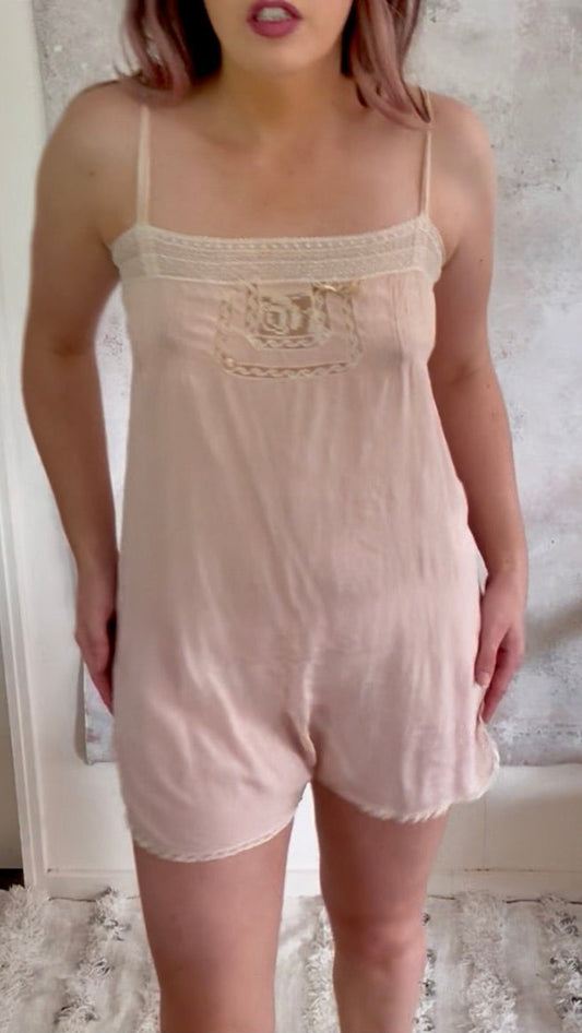 Playsuit 1920s Pink Silk Step In Chemise