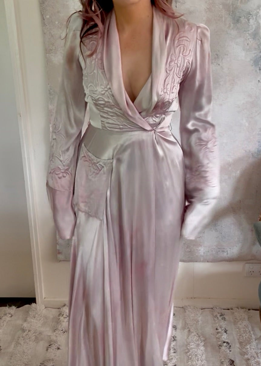 Dress 1940s Silk Trapunto Silk Gown