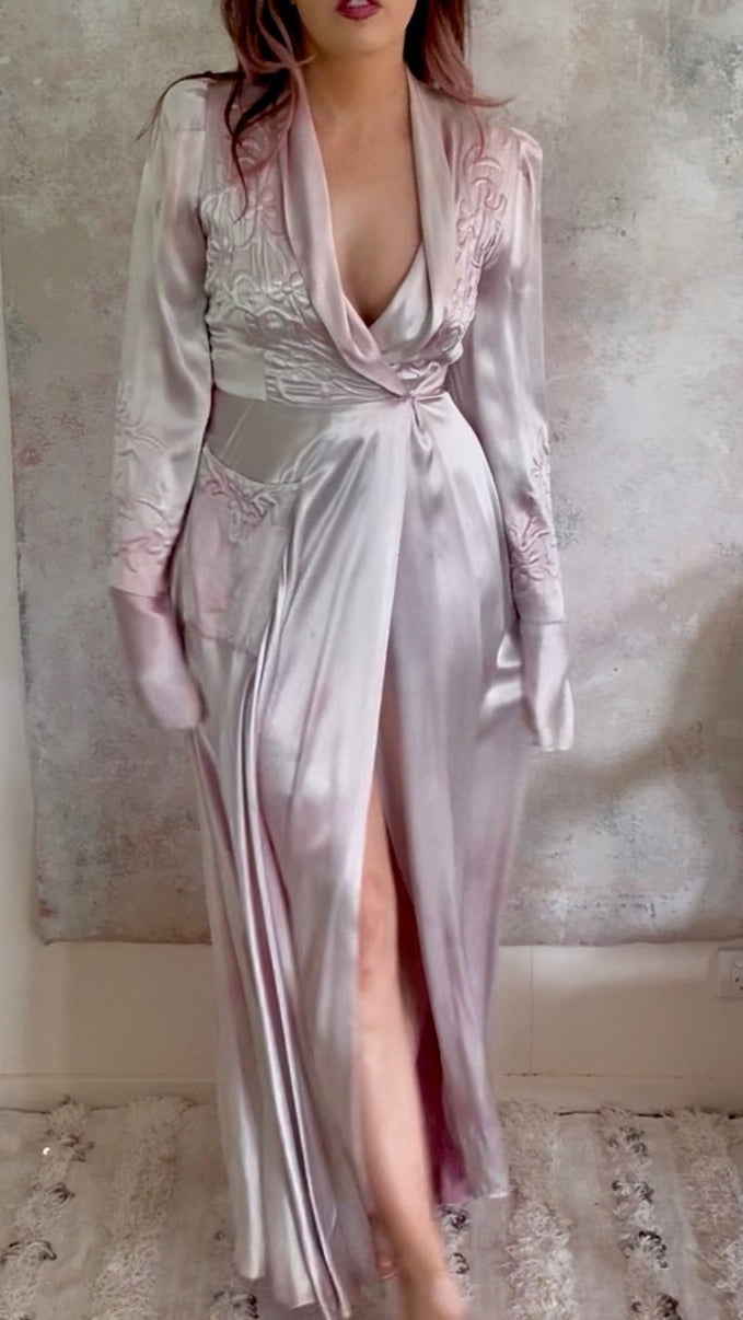Dress 1940s Silk Trapunto Silk Gown