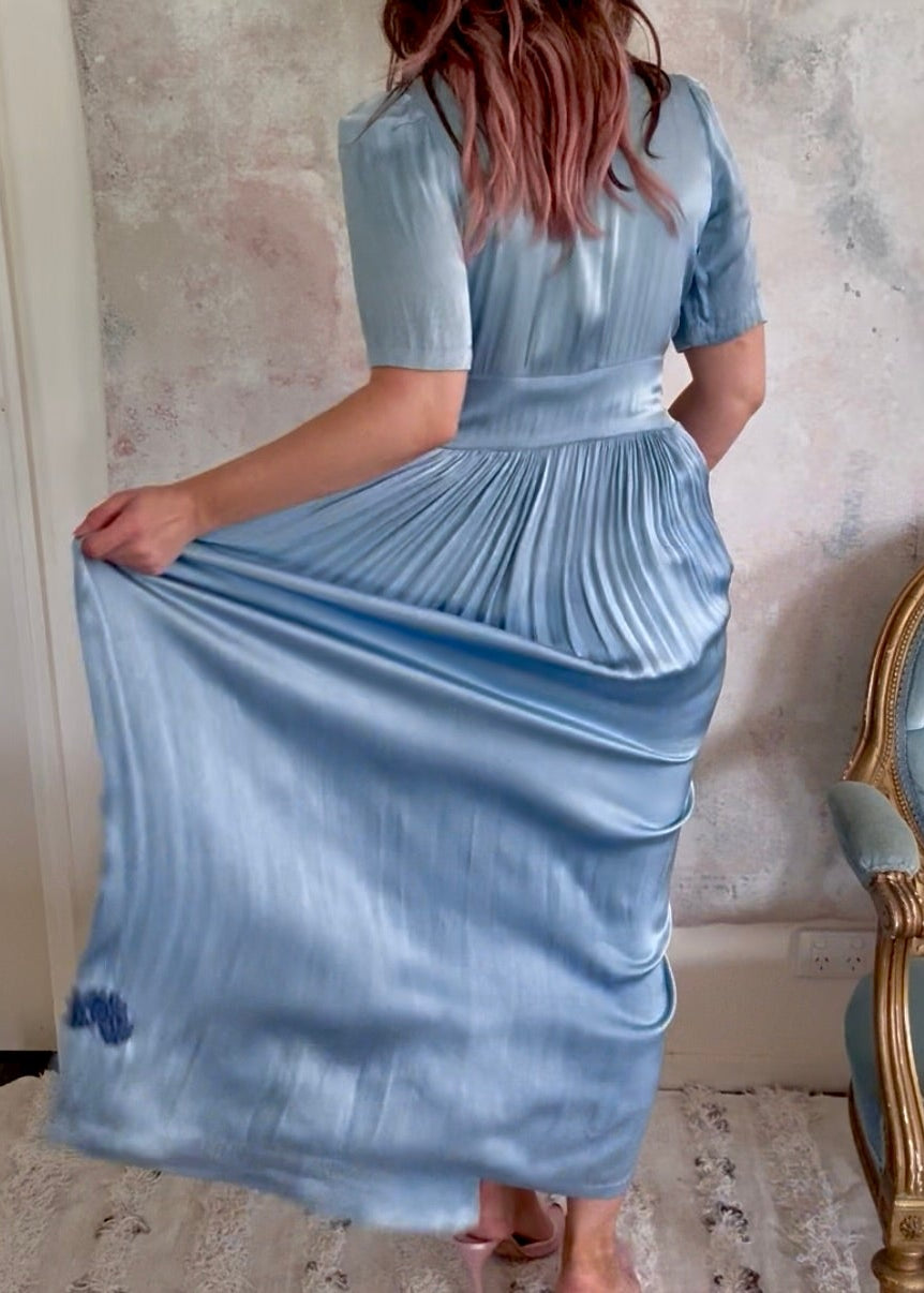 Dress 1930s Blue Satin House Coat