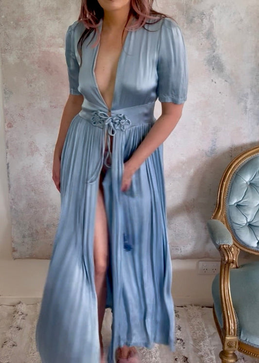 Dress 1930s Blue Satin House Coat
