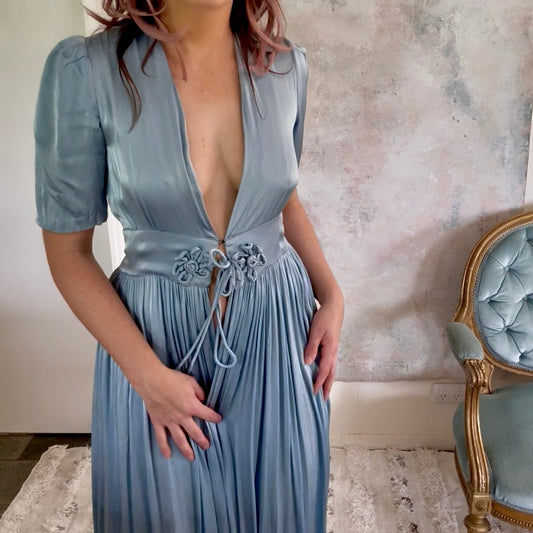 Dress 1930s Blue Satin House Coat