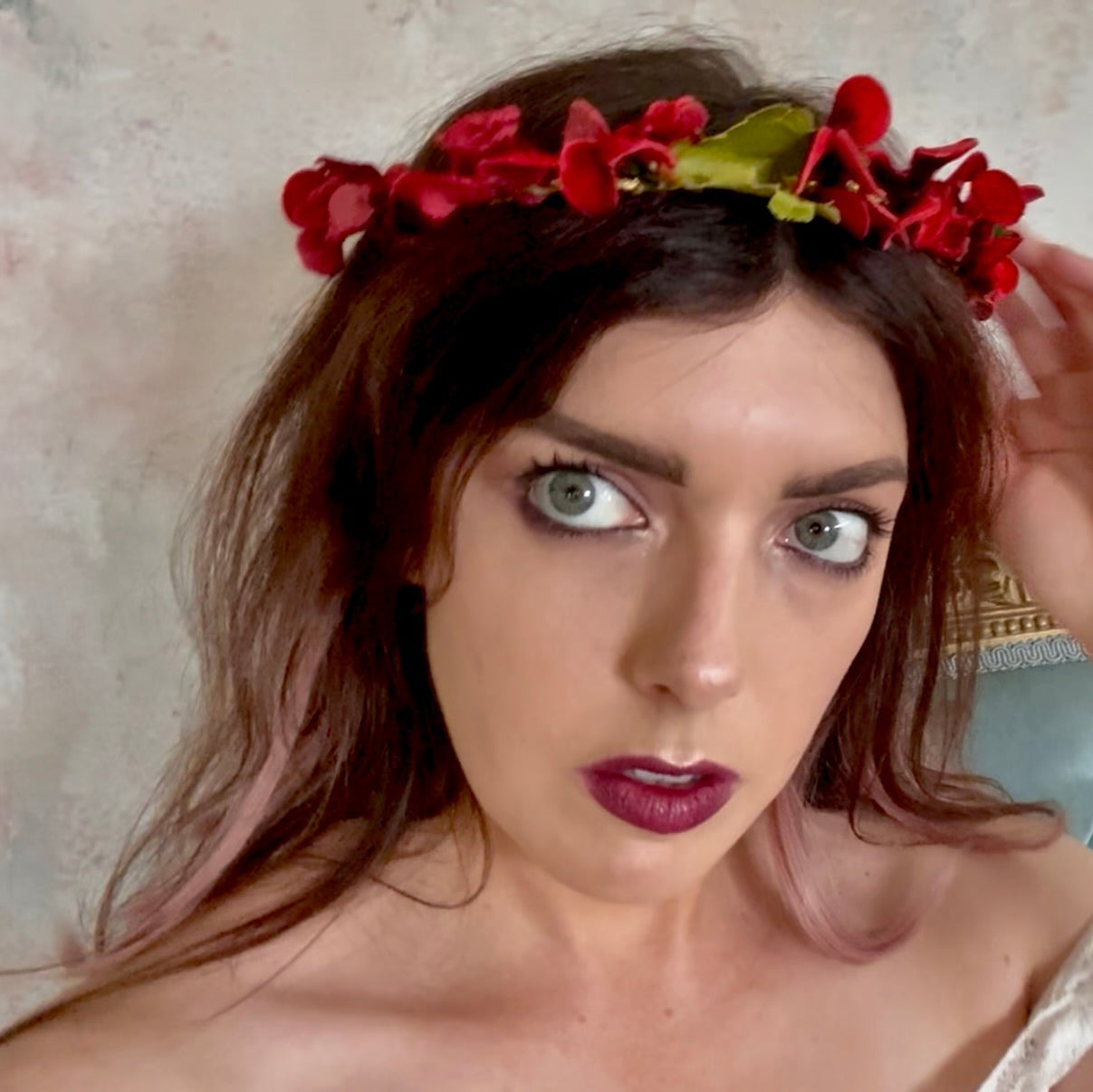 Headpiece Antique Upcycled Red Velvet Crown