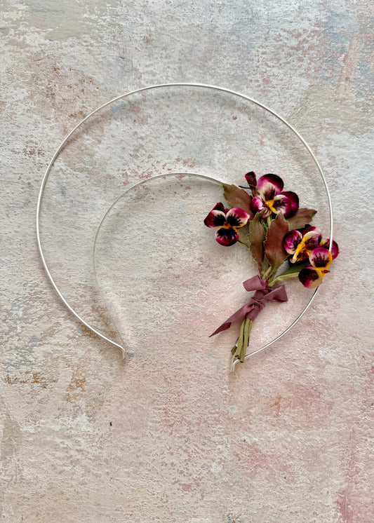 Headpiece Halo Antique Upcycled Velvet Pansy
