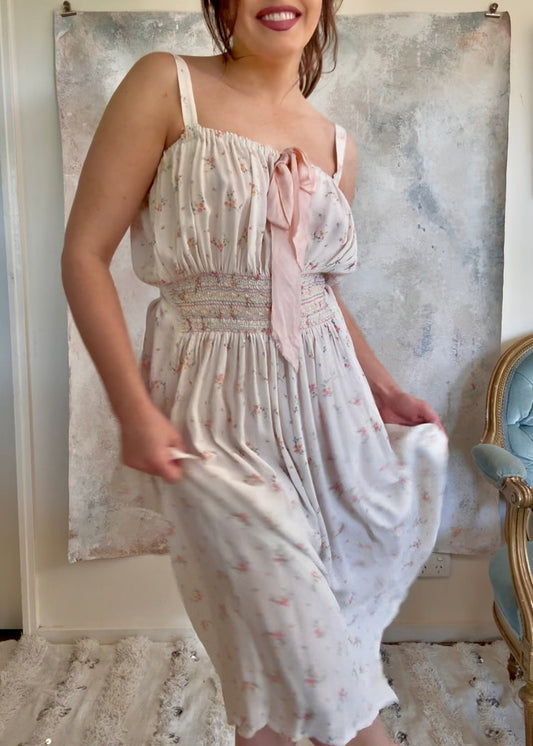 x SOLD x Dress 1930s White Floral Smocked Slip