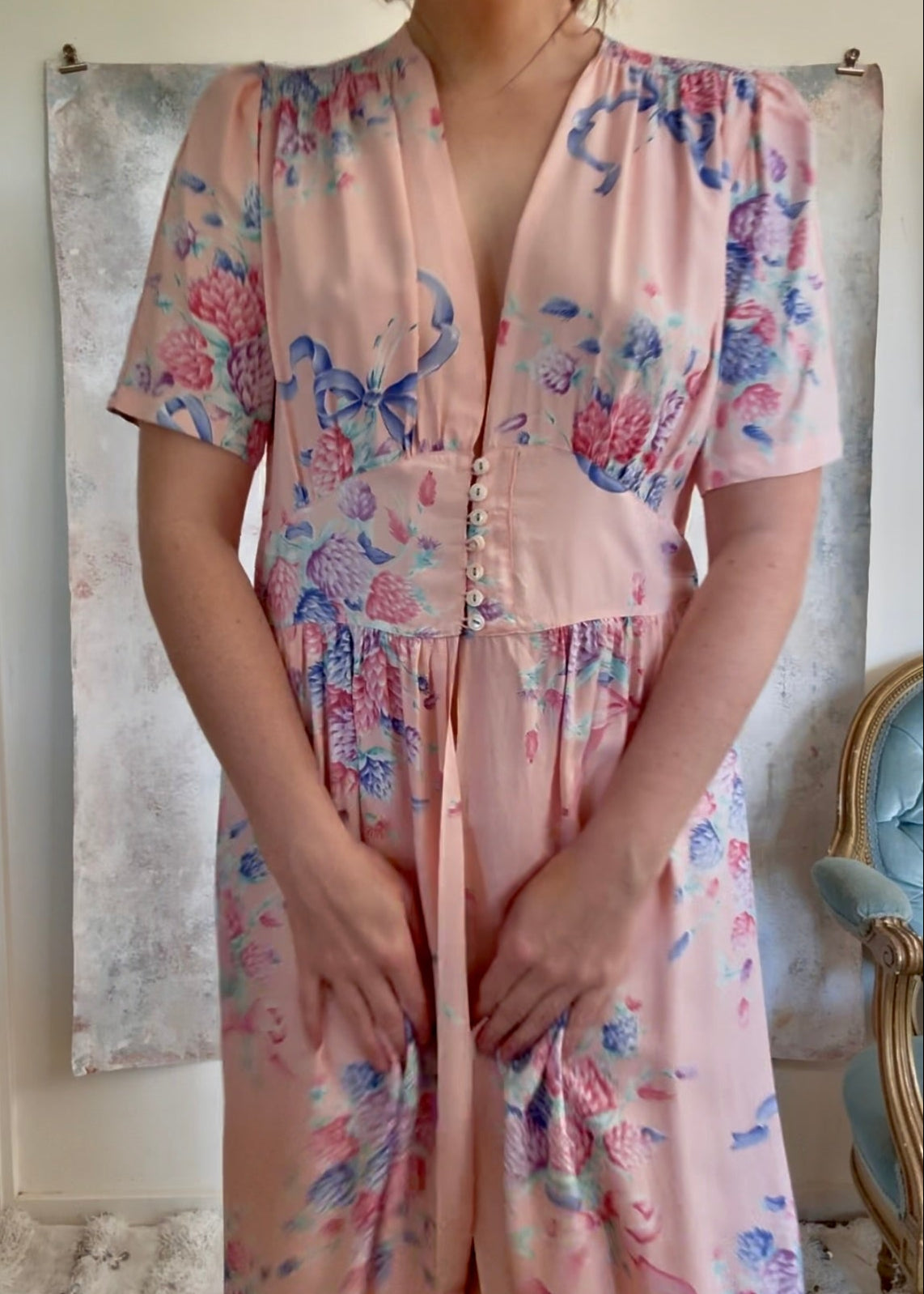 Dress 1940s Floral Print House Gown