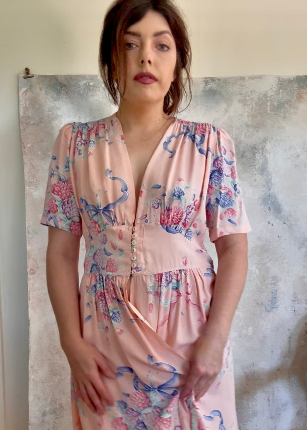 Dress 1940s Floral Print House Gown