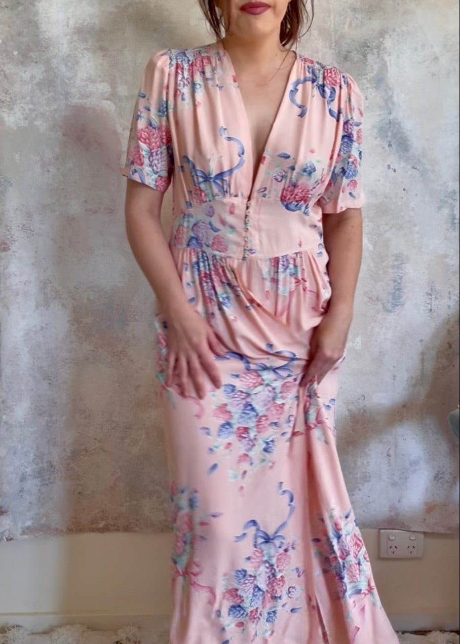 Dress 1940s Floral Print House Gown