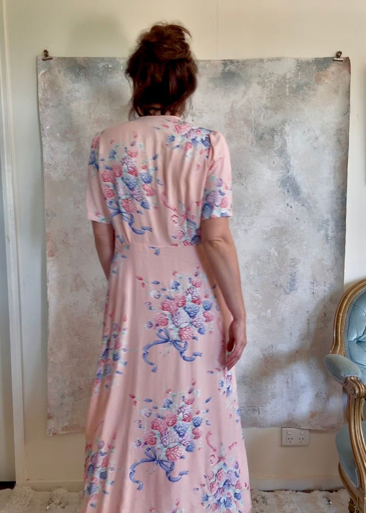 Dress 1940s Floral Print House Gown