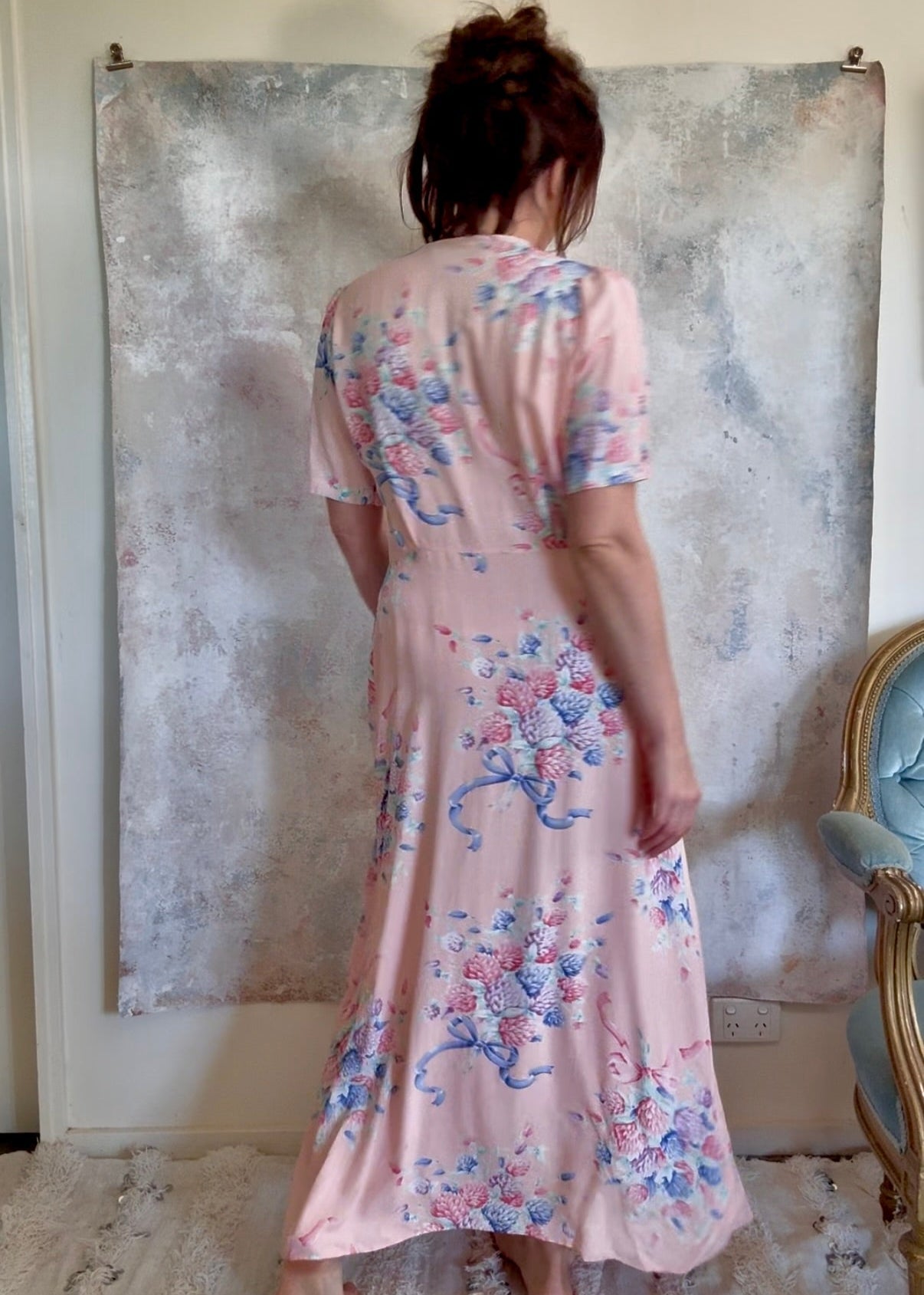 Dress 1940s Floral Print House Gown