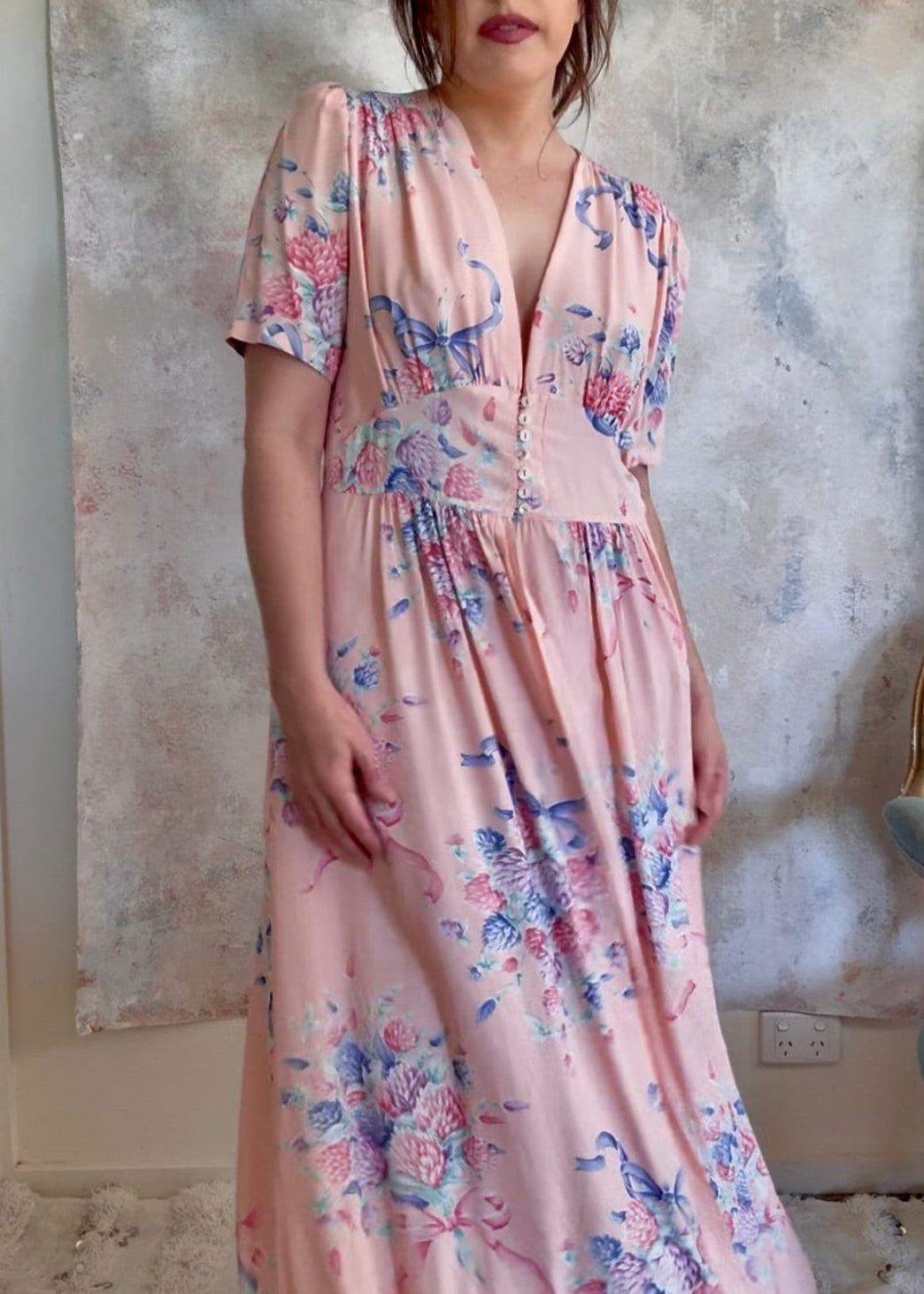 Dress 1940s Floral Print House Gown